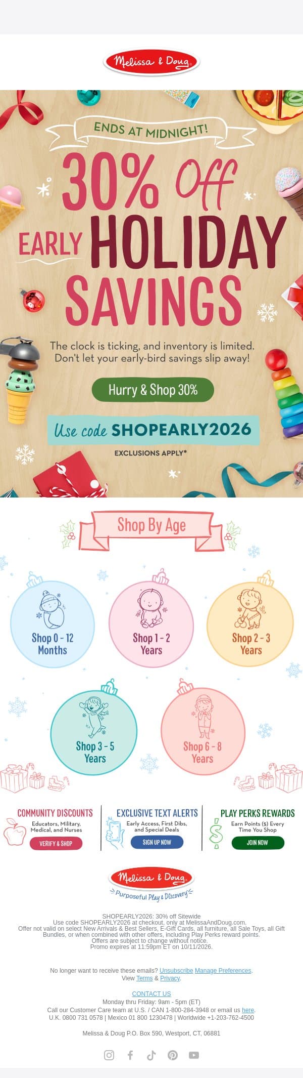 Last Chance! 30% Off Ends Tonight email from Melissa & Doug screenshot