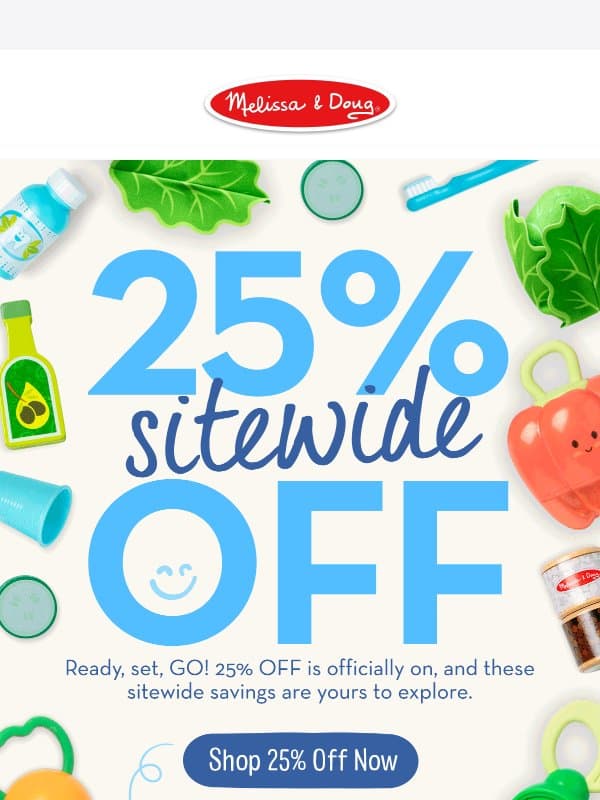 Enjoy 25% Off Sitewide! email from Melissa & Doug