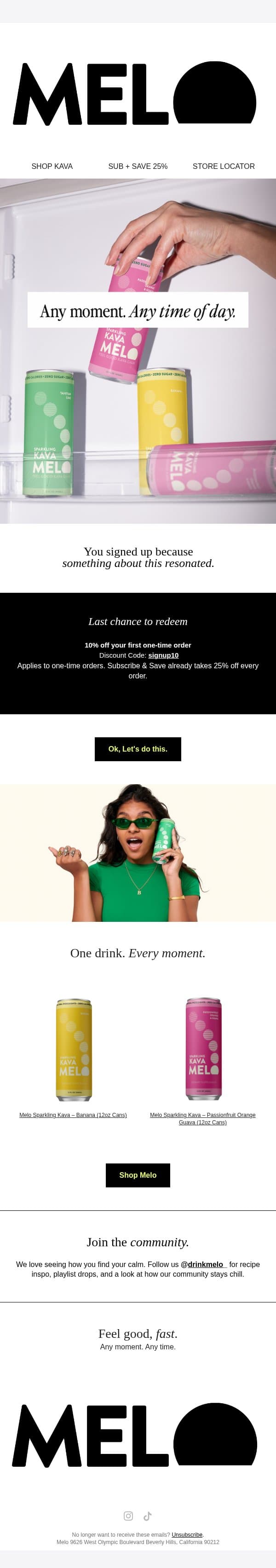 One last nudge: 10% off your first order email from Melo screenshot