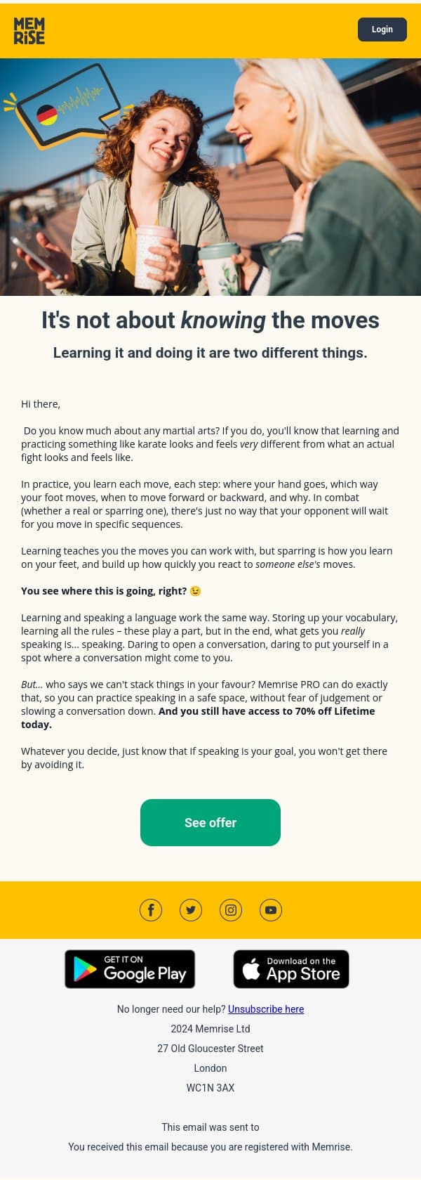 Here's what karate can teach you about language learning email from Memrise screenshot