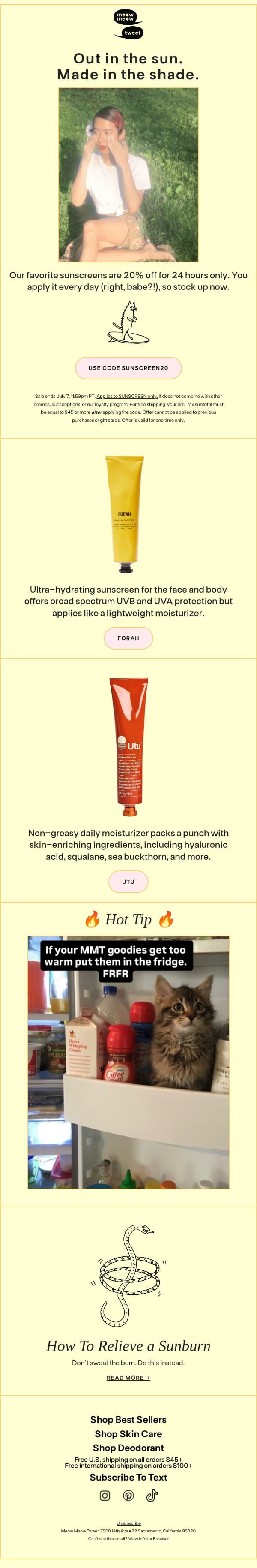 20% Off Sunscreen π email from Meow Meow Tweet screenshot
