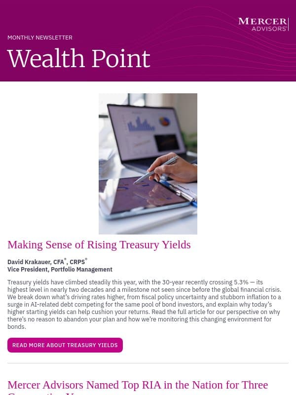 Making Sense of Rising Treasury Yields | New Math of Charitable Giving email from Mercer Advisors