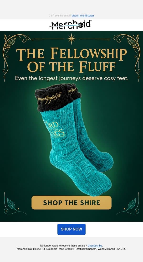 Slipper Socks email from Merchoid screenshot