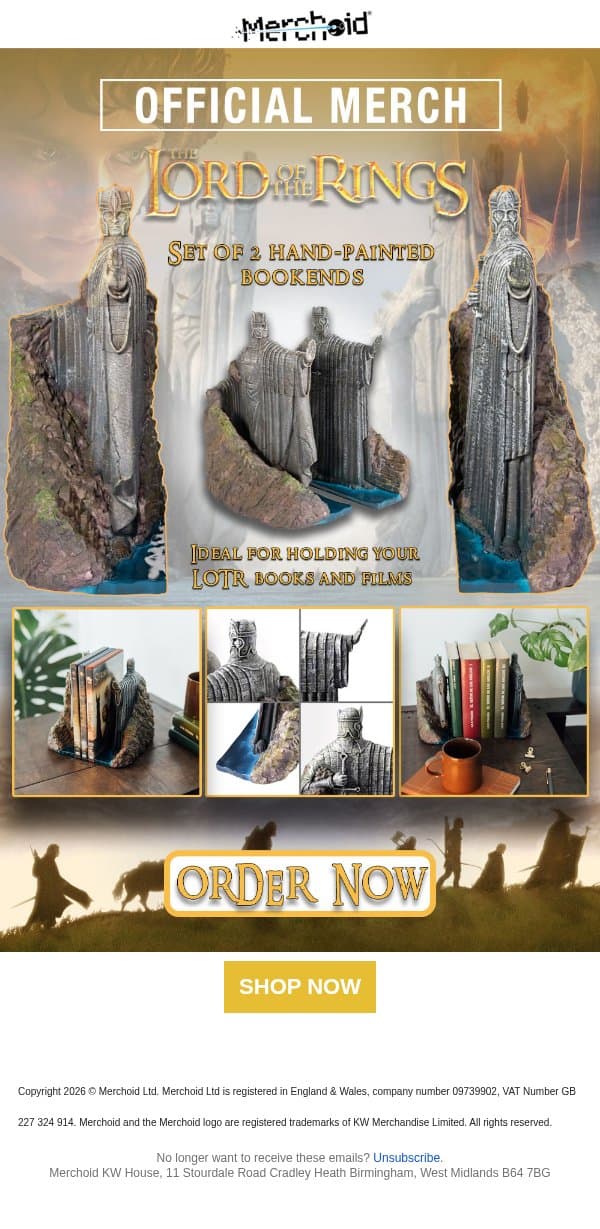 Bookends email from Merchoid screenshot