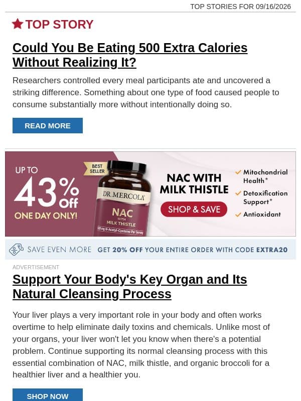 Could You Be Eating 500 Extra Calories Without Realizing It? email from Mercola