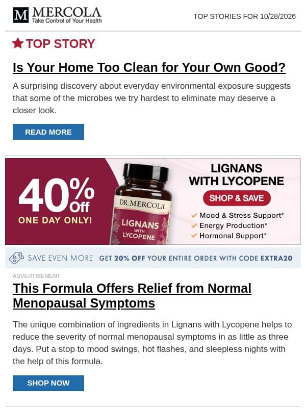 Is Your Home Too Clean for Your Own Good? email from Mercola