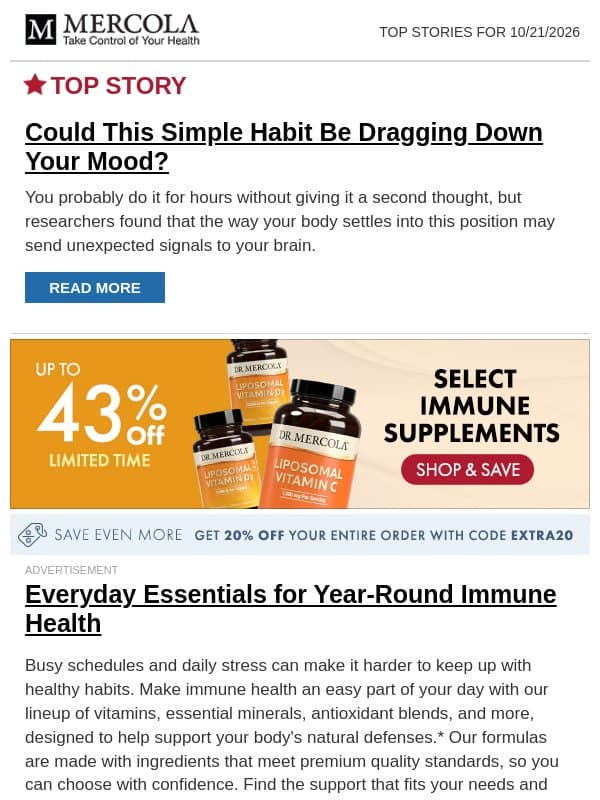 Could This Simple Habit Be Dragging Down Your Mood? email from Mercola
