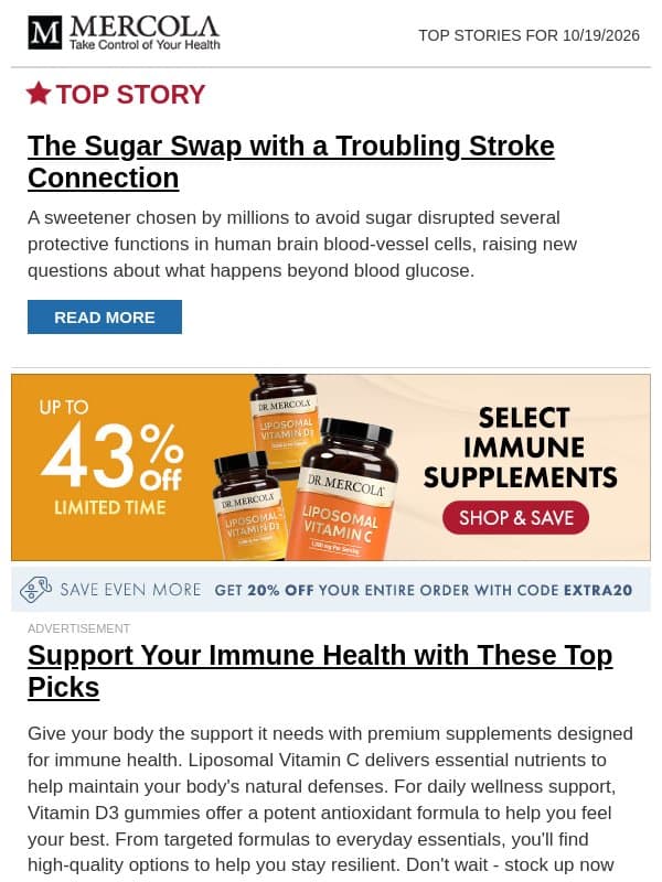 The Sugar Swap with a Troubling Stroke Connection email from Mercola