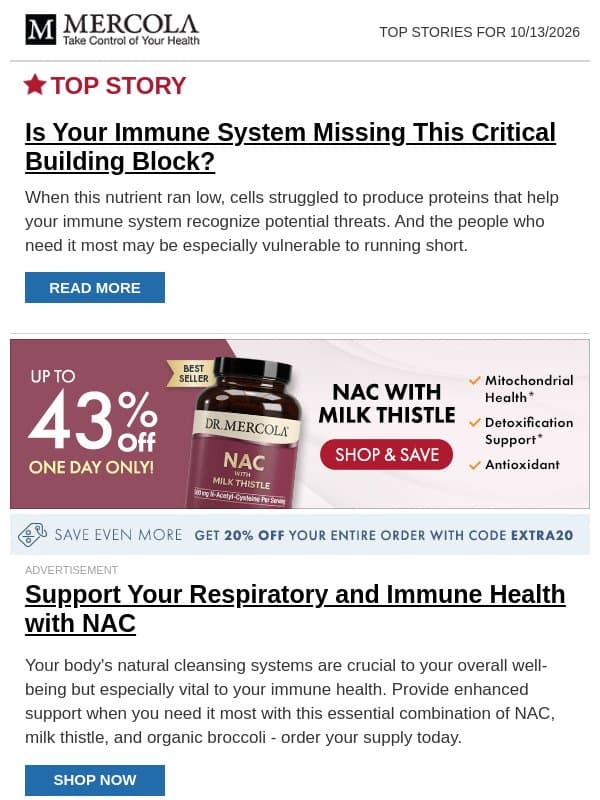 Is Your Immune System Missing This Critical Building Block? email from Mercola
