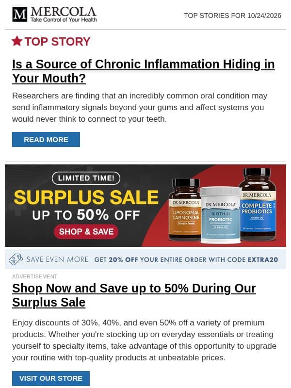 Is a Source of Chronic Inflammation Hiding in Your Mouth? email from Mercola
