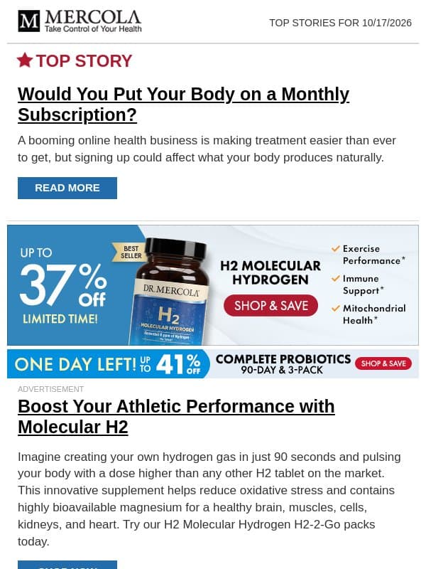Would You Put Your Body on a Monthly Subscription? email from Mercola