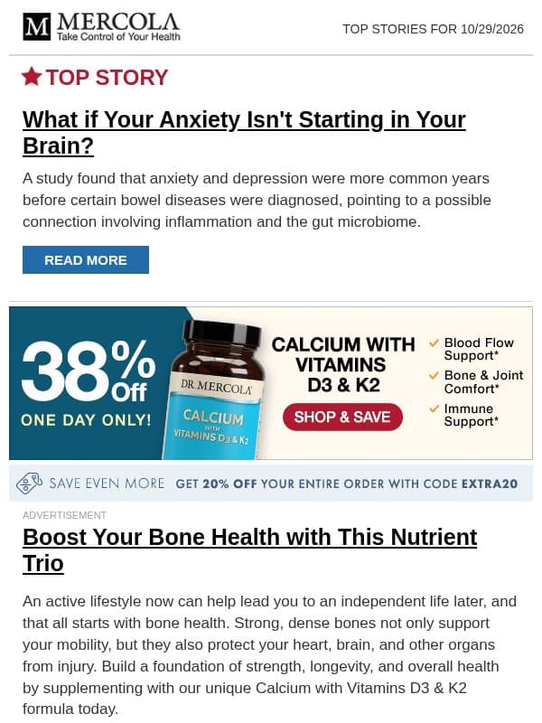 What if Your Anxiety Isn't Starting in Your Brain? email from Mercola
