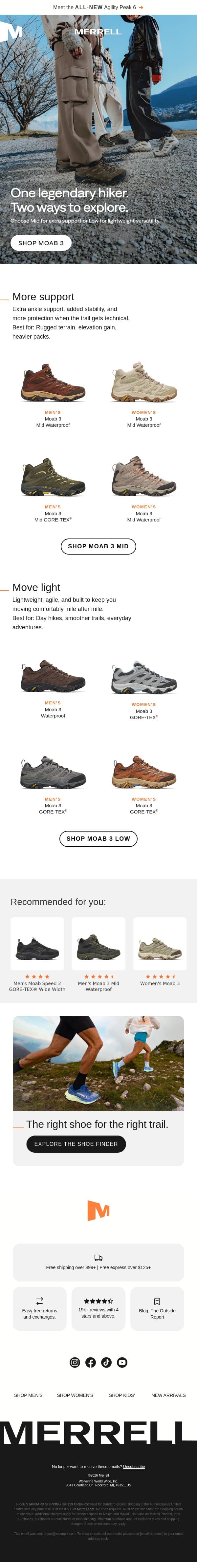 Two ways to hike in the Moab 3 email from Merrell screenshot