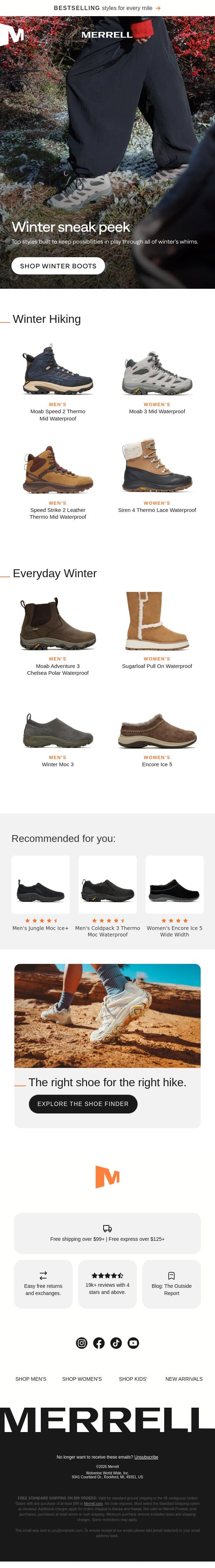What if winter was your favorite season? email from Merrell screenshot
