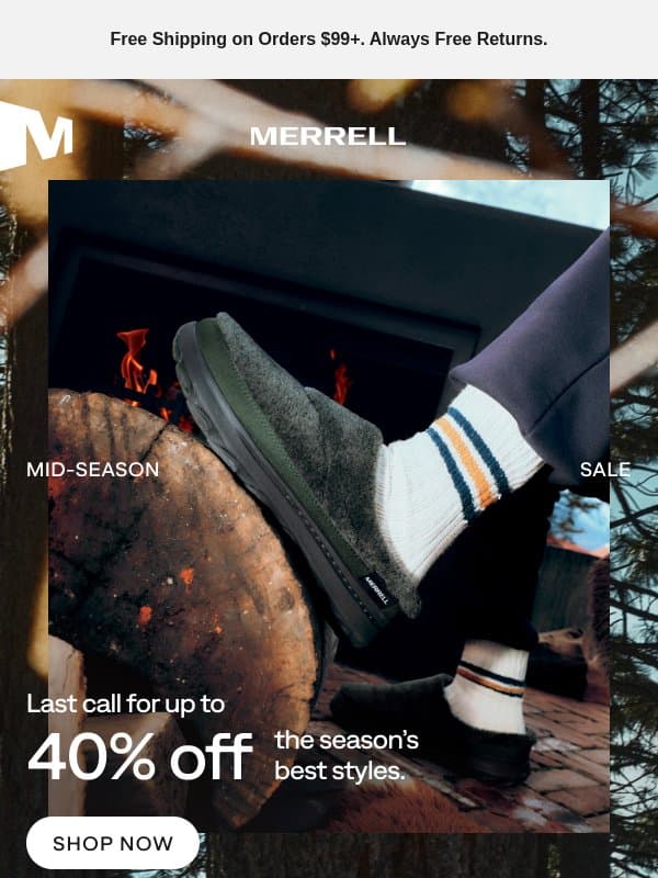 Up to 40% off ends tomorrow email from Merrell