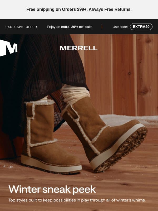 Winter looks better out here email from Merrell