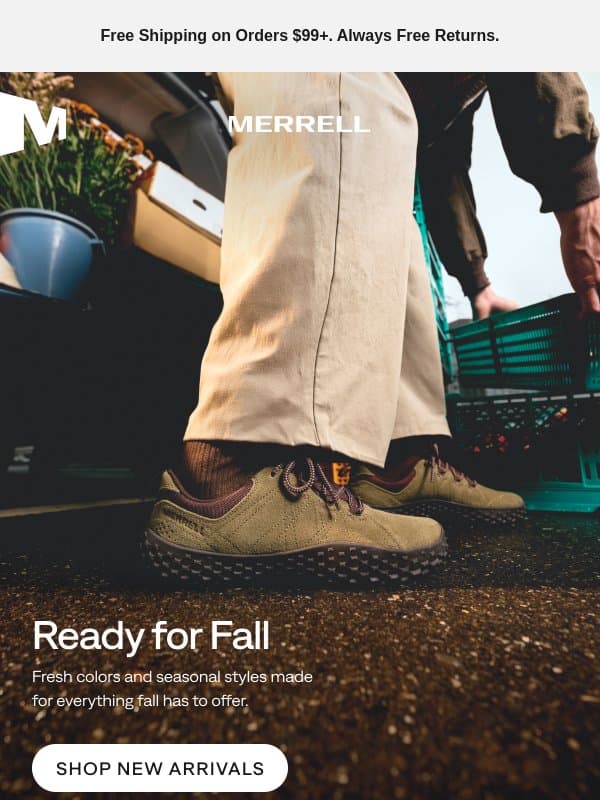 Fresh arrivals for cooler days ahead email from Merrell