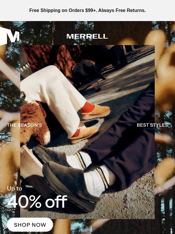 Up to 40% off the season's best styles email from Merrell