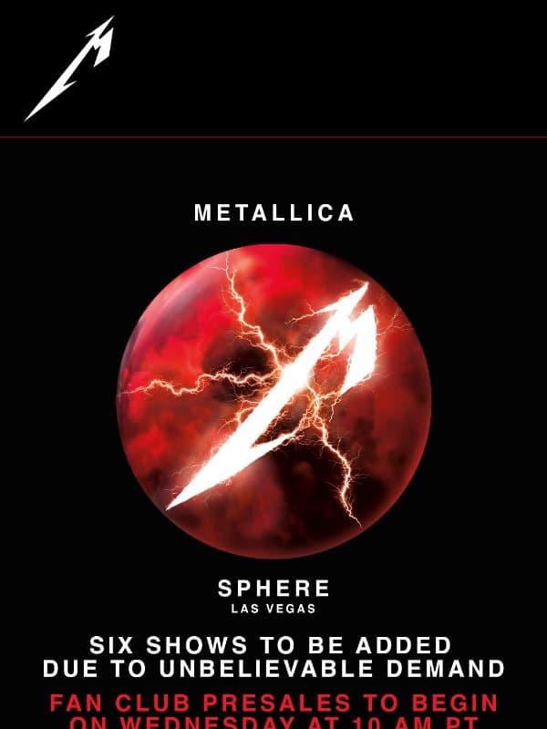 π₯ Six New Shows Added to our Sphere Residency email from Metallica