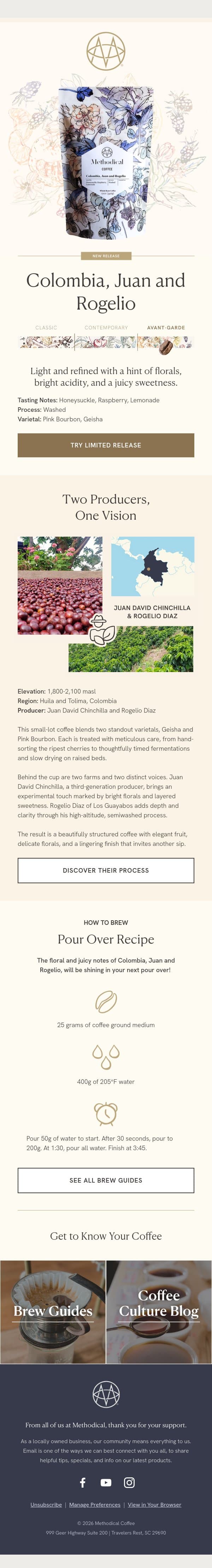☕️ New Release: Colombia, Juan and Rogelio 🇨🇴 email from Methodical Coffee screenshot