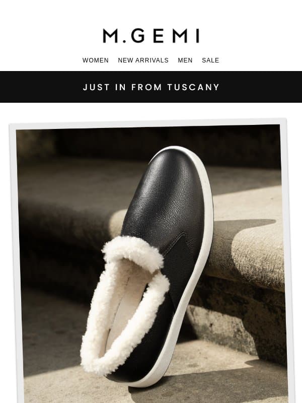 Our Shearling-Lined Sneaker Is Here! email from M.Gemi