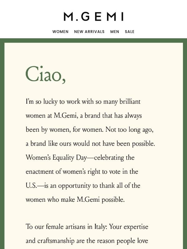 A Gift From Our Founder email from M.Gemi