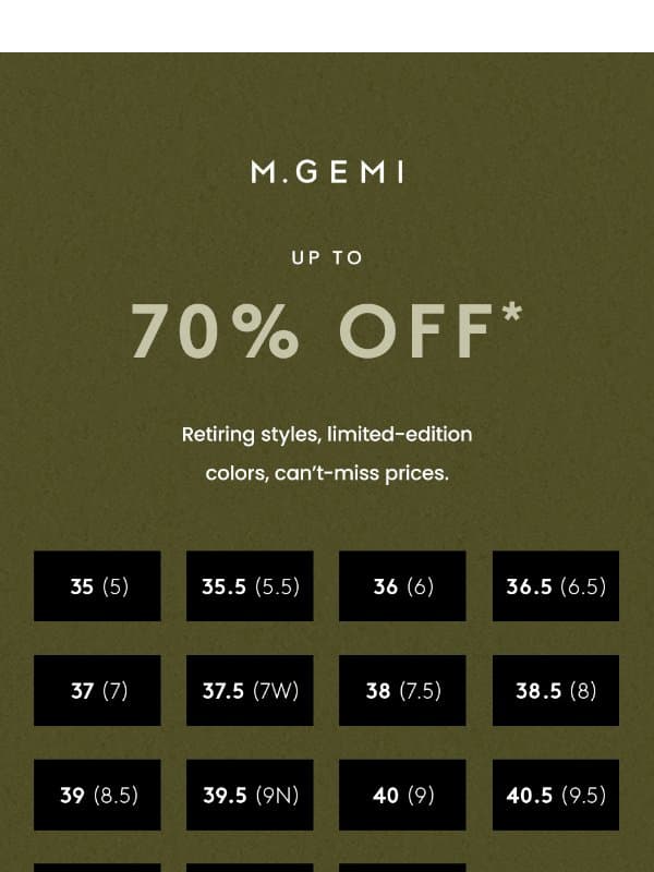 Sale’s Up To 70% Off! email from M.Gemi