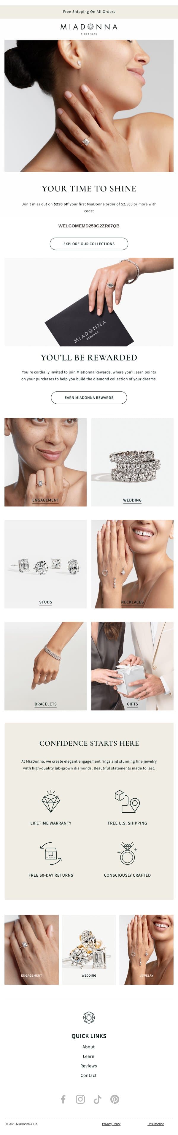 Jewelry That Looks Good and Does Good email from MiaDonna screenshot