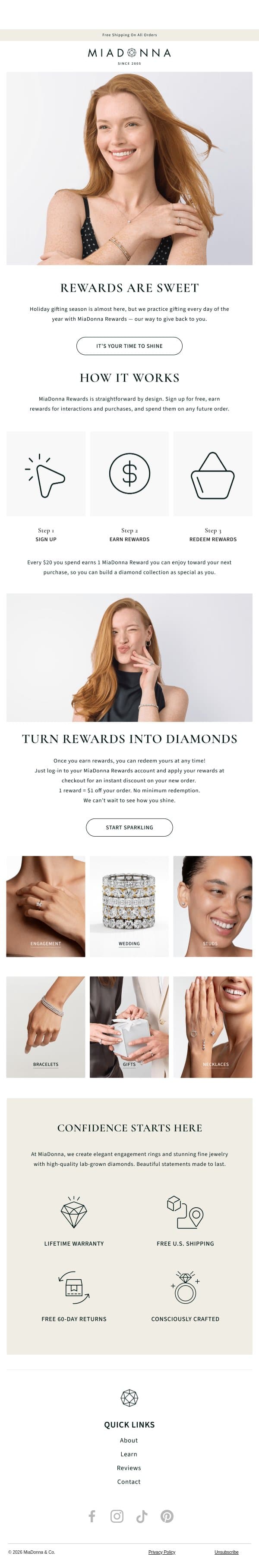 Get More with MiaDonna Rewards email from MiaDonna screenshot