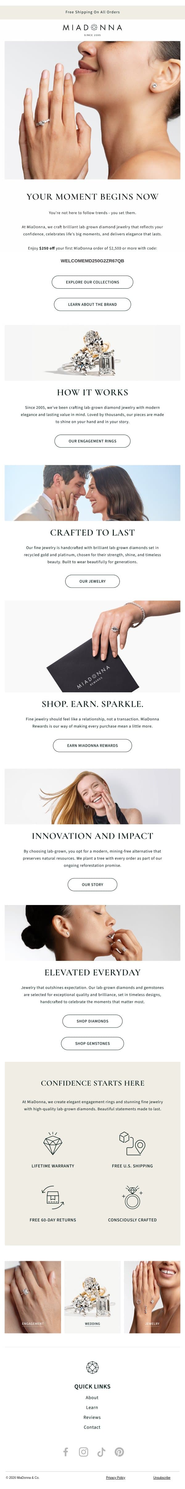 Welcome to Brilliantly Crafted Jewelry email from MiaDonna screenshot