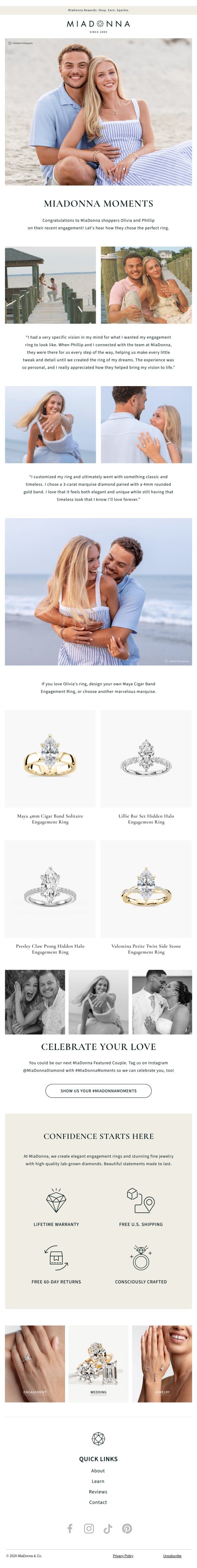 “We created the ring of my dreams.” email from MiaDonna screenshot