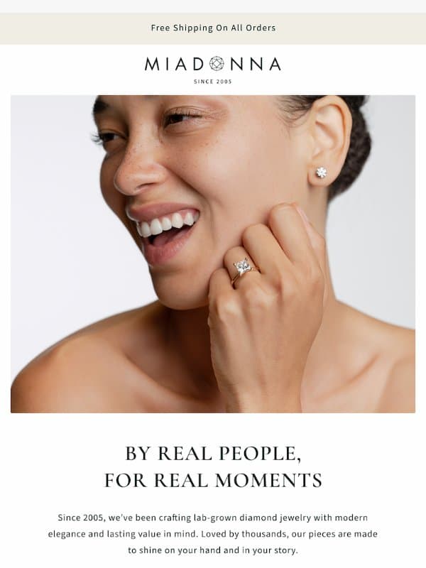 Lab-Grown Diamond Jewelry, Crafted to Shine email from MiaDonna