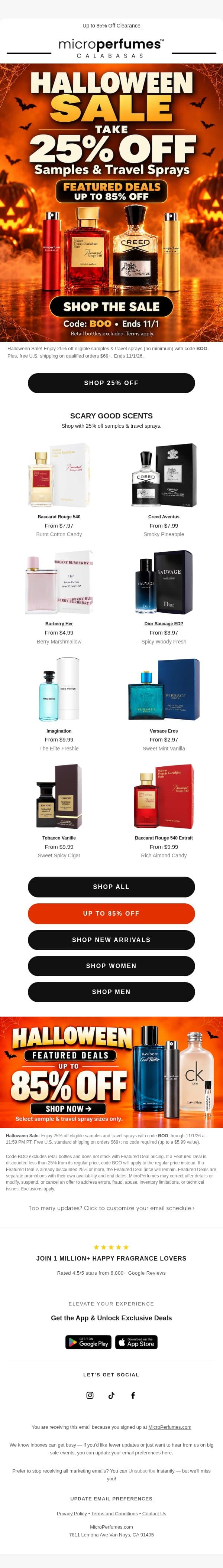 ✨ HAPPENING NOW! ✨ 25% OFF HALLOWEEN BLOWOUT email from MicroPerfumes screenshot