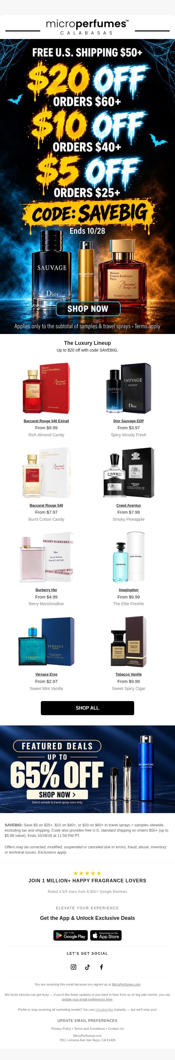 Reminder ⚠️ Up to $20 OFF* code is waiting… email from MicroPerfumes screenshot