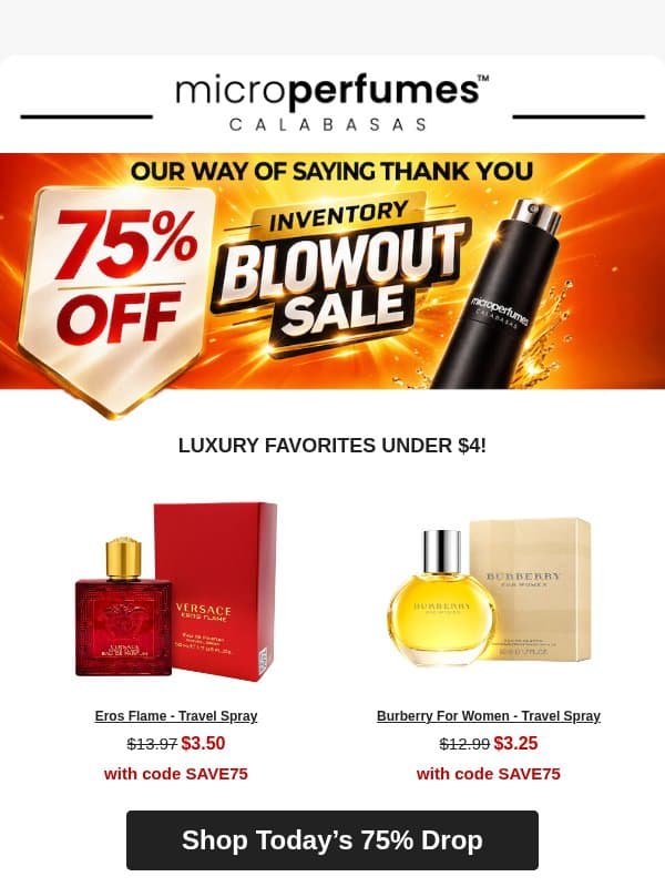 A massive thank you! 75% OFF for you! email from MicroPerfumes