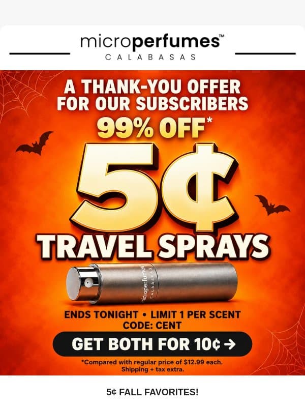 JUST DROPPED: 5¢ TRAVEL SPRAYS! email from MicroPerfumes