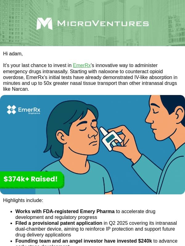 Limited Time Left: EmerRx | $374k+ Raised email from MicroVentures