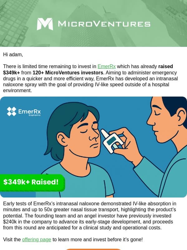 Last Chance | Emergency Drugs with IV-like Speed email from MicroVentures