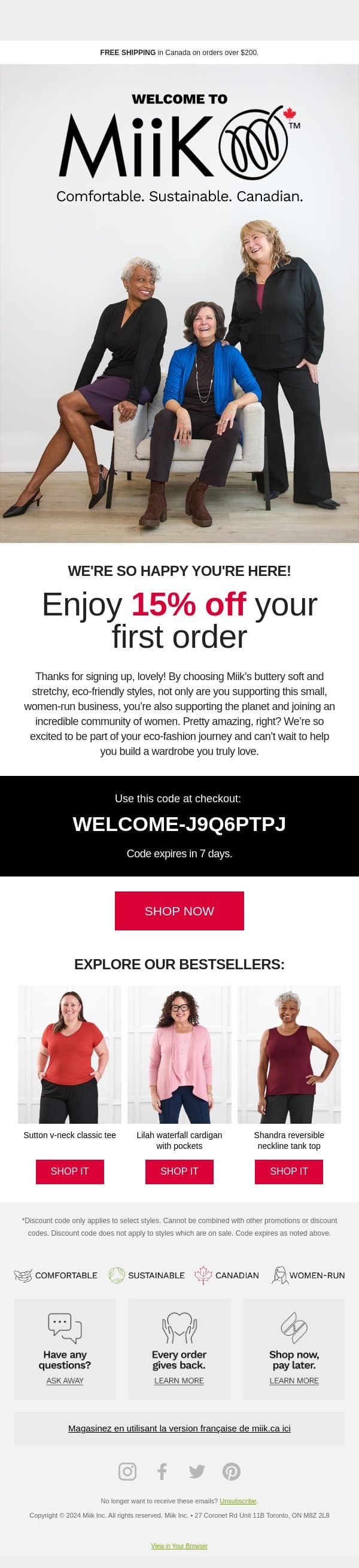 You made it! Here's 15% off π email from Miik screenshot