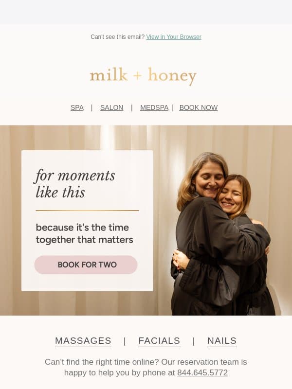 a shared moment, just for the two of you email from Milk & Honey