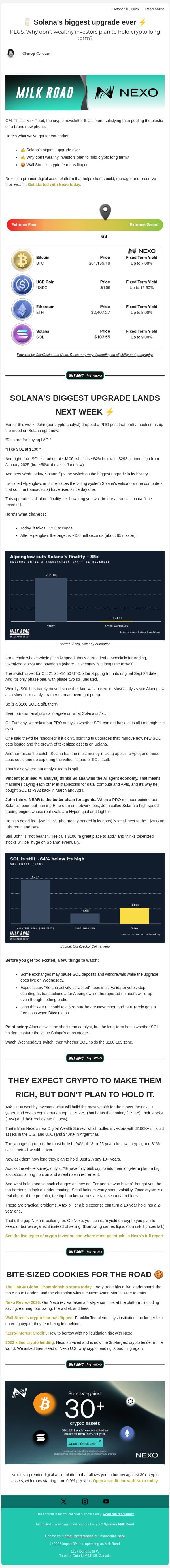 🥛 Solana’s biggest upgrade ever ⚡ email from Milk Road screenshot