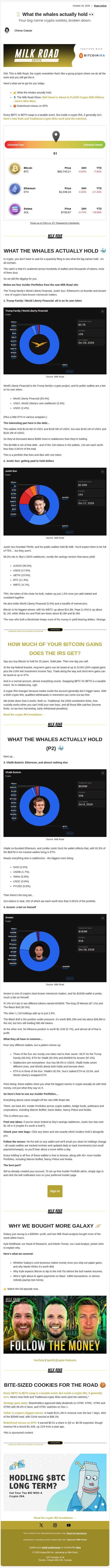 🥛 What the whales actually hold 👀 email from Milk Road screenshot