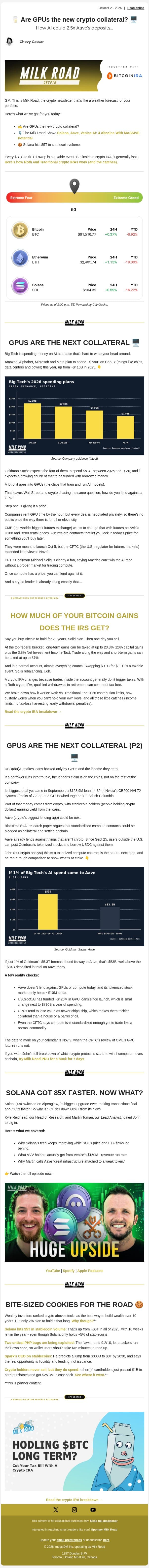🥛 Are GPUs the new crypto collateral? 🖥️ email from Milk Road screenshot