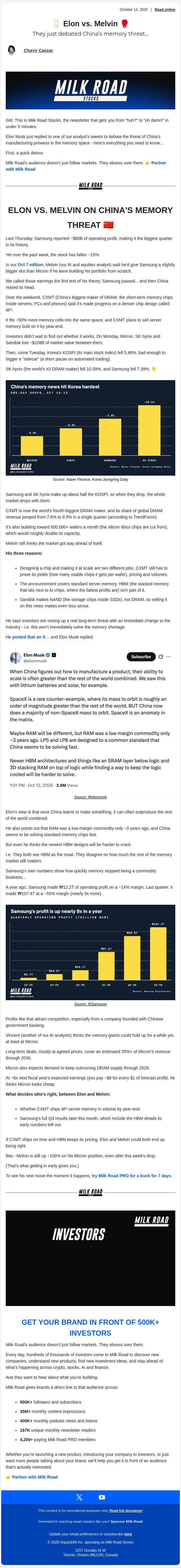 🥛 Elon vs. Melvin 🥊 email from Milk Road screenshot