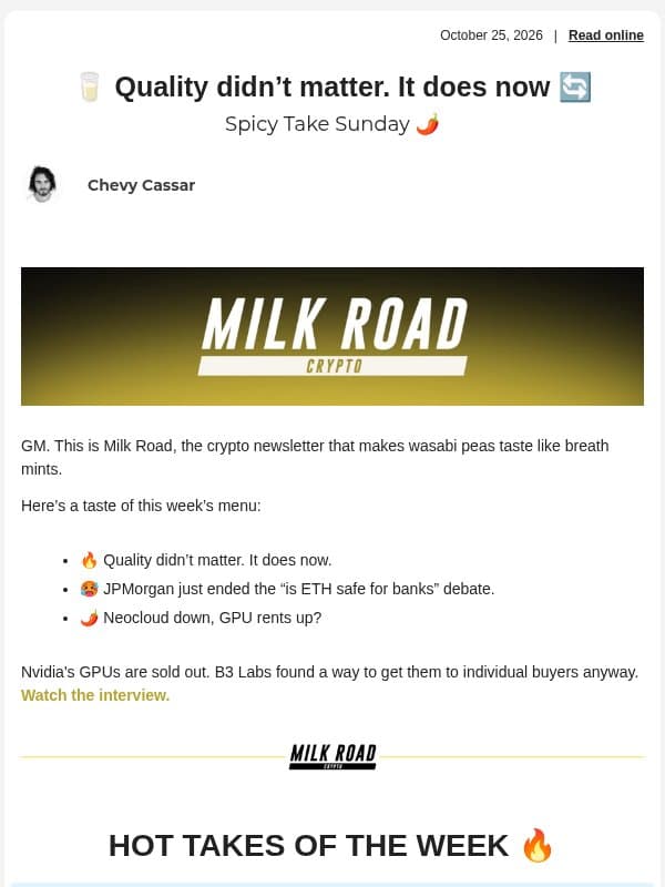 🥛 Quality didn’t matter. It does now 🔄 email from Milk Road