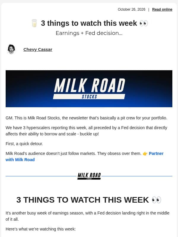 🥛 3 things to watch this week 👀 email from Milk Road