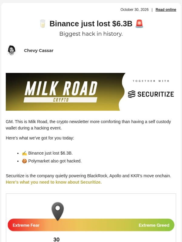 🥛 Binance just lost $6.3B 🚨 email from Milk Road