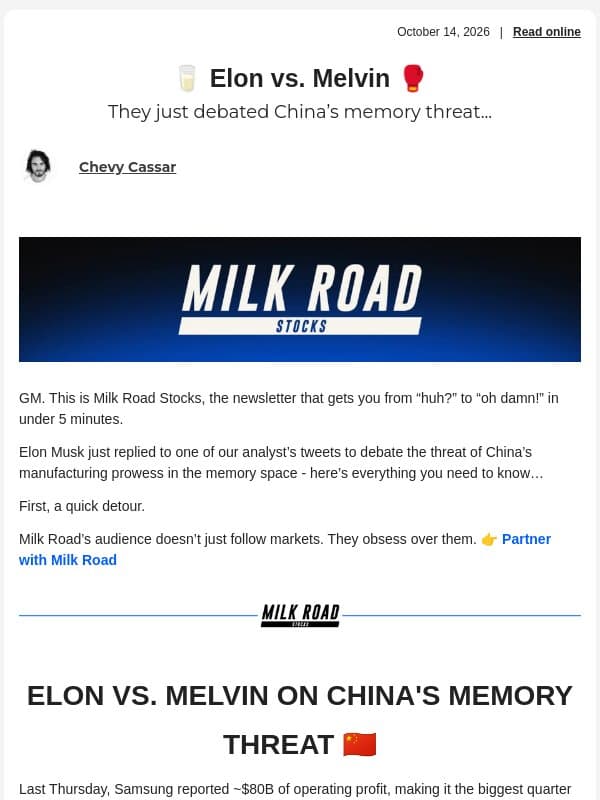 🥛 Elon vs. Melvin 🥊 email from Milk Road