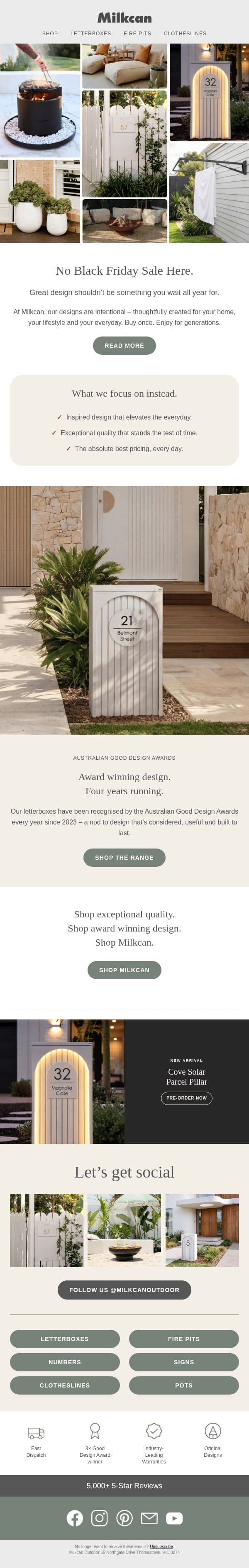 No Black Friday sale here email from Milkcan Outdoor screenshot