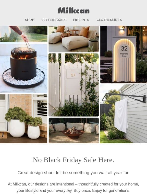 No Black Friday sale here email from Milkcan Outdoor